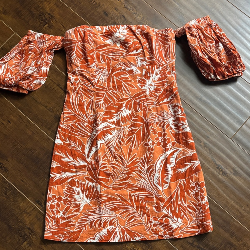 Forever 21 Rust/Orange/White Floral Off-Shoulder Dress | Size XS